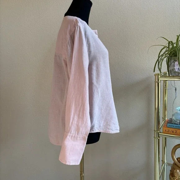 Everlane Women's Linen Popover Shirt Petal Pink Blouse Long Sleeve Size 2 - Picture 3 of 13